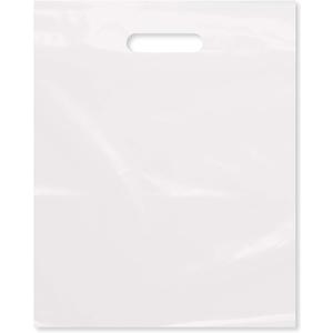 Purple Q Crafts Plastic Bag With Die Cut Handle Bag 12" x 15" White Plastic Merchandise Bags 100 Pack for Retail, Gifts, Trade Show and More