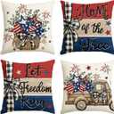 AVOIN colorlife Let Freedom Free Eucalyptus Stars Fireworks Car Throw Pillow Covers, 18 x 18 Inch 4th of July Patriotic Independence Memorial Day USA Flag Cushion Case Decorations Set of 4