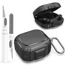 [Secure Lock] for Beats Powerbeats Pro 2 Case 2025 Men Women, Rugged Shockproof Protective Hard New Powerbeat Pro2 Cover Skin with Carabiner&Cleaner Pen for Beat Power Beat Pro 2 Earbuds,Jet Black