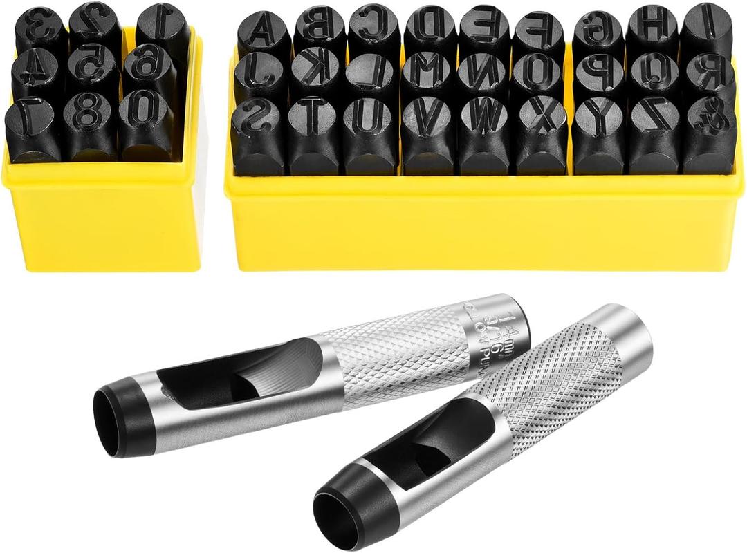 WorkBless 36PCS Metal Stamping Kit, 1/2"(12.5mm) Steel Number and Letter Punch Set, Include A-Z Alphabet, Number 0-8, & Symbol, Stamping Tool for Imprinting Plastic, Wood, Leather, Jewelry