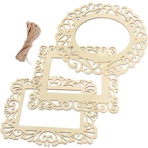 OSALADI 3pcs DIY Wooden Window Grille Pendants Rustic Picture Frames Unfinished Wood Slices Handmade Hanging Ornament Paper Photo Frames