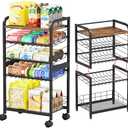 SWTYMIKI Can Organizer for Pantry - Stackable Rolling Snack Cart, Soda Can Organizer, Multi-Functional Shelf with Adjustable Wheels for Kitchen, Office, Living Room, Black
