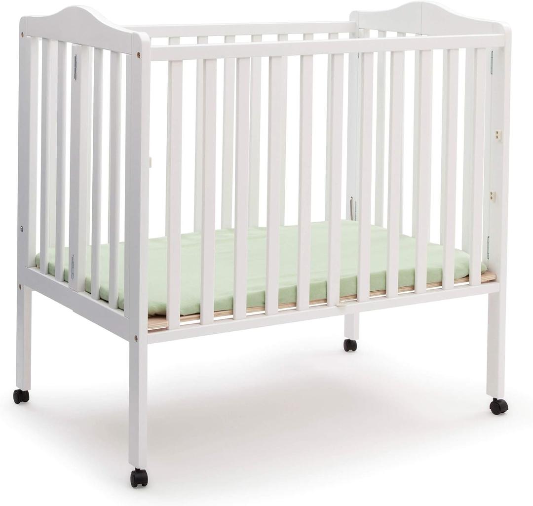 Delta Children Folding Portable Mini Baby Crib with 1.5-inch Mattress - Greenguard Gold Certified, White