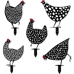 5PCS Rooster Animal Stakes, Chicken Family Garden Silhouette Yard Art, Hollow Out Animal Shape Decor for Outdoor-for Lawns Backyard 5PCS
