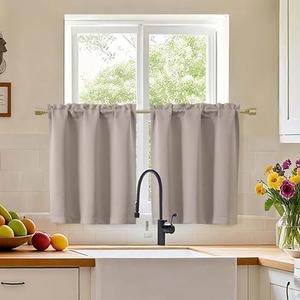 Simplebrand Stone Blackout Curtains 30 inch Length 2 Panels for Kitchen，Room Darkening Tiers Drapes with Rod Pocket, Blackout Thermal Insulating Small Curtain Tiers for Bathroom, Each 30"Wx30"L Inches
