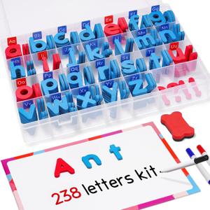 Gamenote Classroom Magnetic Letters Kit 238 Pcs with Double-Side Magnet Board - Foam Alphabet Letters for Kids Spelling and Learning