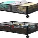 PHINOX Under Bed Storage with wheels, Under the Bed Storage Containers,Upgrade Crossed Iron Wire, Metal Rolling Underbed Storage Containers for Bedroom Clothes Shoes Blankets-2 Pack,Black