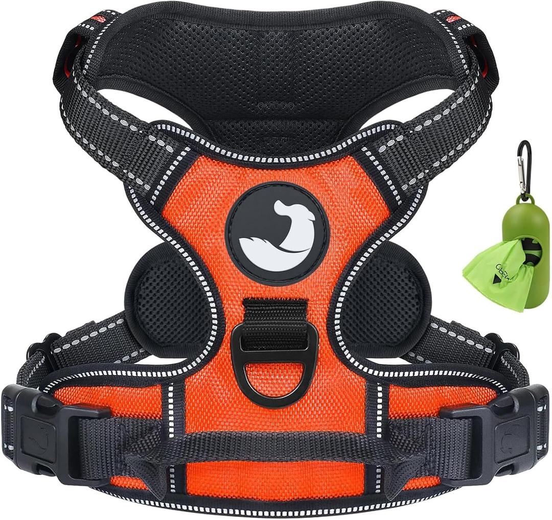 Joytale No Pull Dog Harness Medium Sized Dog, Reflective Pet Vest with Front Clip, Adjustable Soft Padded Harnesses with Easy Control Handle for Training and Walking, Orange, M