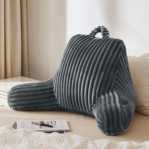 Blissful Diary Reading Pillow for Sitting in Bed, Flannel Back Pillow Bed Sitting Up for Adult & Children, Backrest Cushion for Sit Up in Couch or Floor, Dorm Essentials, Dark Gray