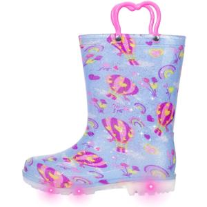 Toddler Kids Rain Boots Boys Girls Light Up Waterproof Boot with Handles (1 Big Kid, Hot Air Balloon)