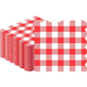 100 Pcs Red Gingham Napkins, Scalloped Red Cocktail Napkins for Wedding Summer Picnic Barbecue Baby & Bridal Shower