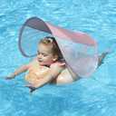 Free Swimming Baby Inflatable Baby Swim Float with Sun Canopy Size Improved Infant Pool Floaties Swimming Pool Toys for The Age of 3-36 Months (Pink, Large)
