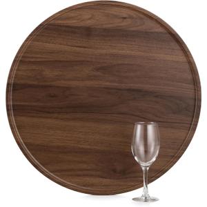 Hanobe Large Ottoman Serving Tray: Round Wooden Trays 18" Contemporary Decorative Coffee Table Tray Circle Big Platter Modern Home Decor for Living Room