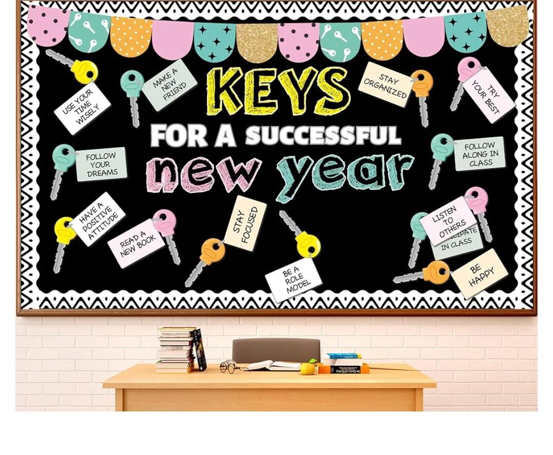 This is Your Year Bulletin Board Decorations Set Colorful Keys Paper Cutouts Inspirational New Year Bulletin Board Positive Sayings Accents for 2026 Back to School Classroom Home Chalkboard Wall Decor