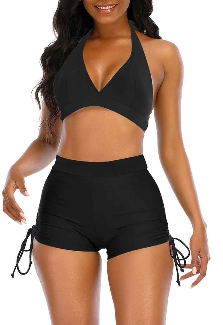 tidL2S-1363 Adisputent High Waisted Bikini Set, BLACK, Size Medium