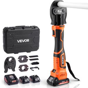 VEVOR Cordless Mini Press Tool, 18V Electric Pipe Crimping Tool for 1/2", 3/4", 1" PEX Pipe Copper Rings, 24KN PEX Press Tool with 2pcs Battery, Fast Charger & Carrying Case - Meet ASTM F1807 Standard