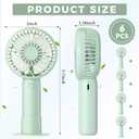 Tujoe 6 Pcs Mini Powerful Handheld Fan 3 Speed Personal Small Portable Rechargeable Fan with Base USB for Women Eyelash Makeup Office Travel Beach Indoor Outdoor (Sage Green)