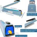 Impulse Heat Sealer 16 Inch Mylar Bag Sealer Heat Seal Machine, 110v Manual Heat Sealer for Plastic/Poly/Cookie Bags, 8 Replacement Parts & Teflon Cloth Strip(2 Round Cutter Lines Included), Blue