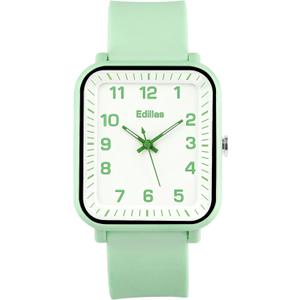 Edillas Kids Watch Analog for Girls Boys, 50M Waterproof Children Quartz SquareWristwatches for Kids, Students with Soft Silicone Strap, Easy to Read Learn time Presents (Green-1016L)