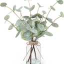 Artificial Eucalyptus Stems in Glass Vase with Faux Water, 13.5 Fake Plants for Home Decor, Coffee Table Centerpieces, Office, Bathroom & Farmhouse Weddings - Faux Greenery Plants Decorations