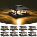 APONUO Solar Post Cap Lights, 3000K Warm Light Mode Fence Post Solar Lights for Garden Patio Deck, Outdoor Waterproof Deck Posts Light Solar Powered for 3.5x3.5 4x4 Wooden/Vinyl Posts, Black, 8 Packs