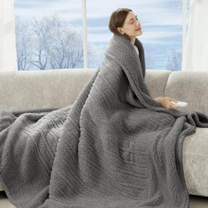 Electric Blanket Twin 62"X84"- Soft Double Sided Sherpa Heated Blanket Twin with 5 Heatings Levels & 10 hrs Auto Shut Off, Fast Heating & ETL Certified, Gift for Women(Grey)