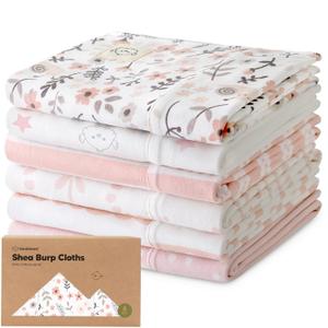 Organic Burp Cloths Baby Boy, Girl - 6-Pack Large Cotton Burping Cloths for Babies, Spit Up Rags, Super Absorbent, Ultra Soft Newborn Rag, Gender Neutral, Machine Washable, Durable(Sweet Charm)