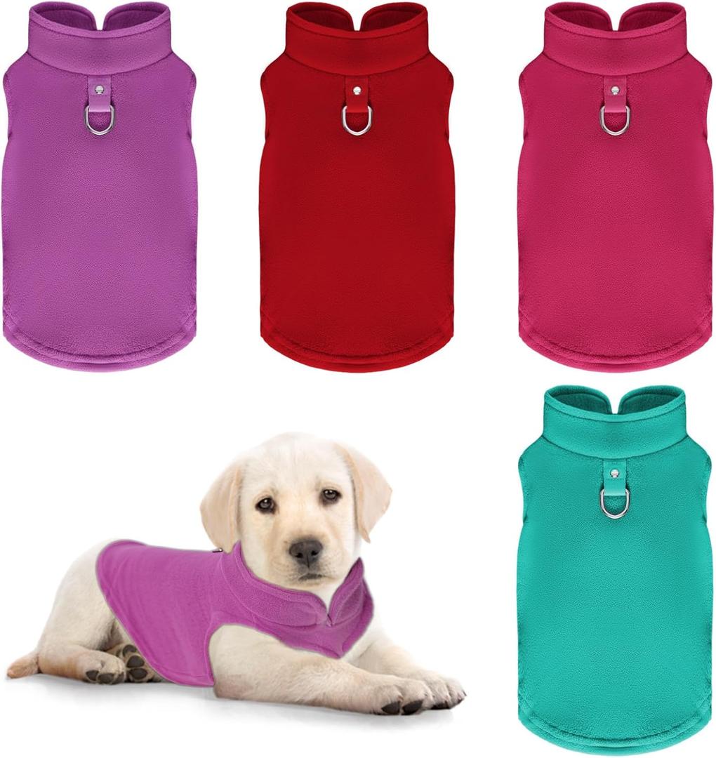 4 Pcs Dog Fleece Vest Sweater Winter Warm Dog Sleeveless Jacket Soft Pullover Fleece Cold Weather Coat Hoodie with D-Ring Leash for Small Medium Dogs Unisex (Purple, Blue, Rose, Red, Medium)
