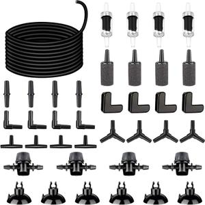 26.6 Feet Black Aquarium Soft Airline Tubing Hose Standard with 4 Air Stones,4 air Value Controller,4 Check Valves, 6 Suction Cups and 16 in Total for I,L,T,Y Shape Connectors
