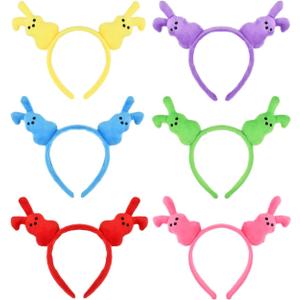 Easter Bunny Headbands, 6 Pack, Plush Rabbit Ears, Assorted Colors