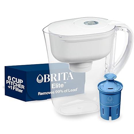 Brita Water Filter 6 Cup Denali Water Pitcher Dispenser with Elite Water Filter