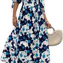 Women Boho Maxi Dresses Summer 2026 Puff Sleeve Square Neck Smocked Aline Casual Ruffle Tiered Flowy Beach Long Dress Pocket (Blue, XL)