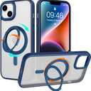ZIYE Magnetic Case for iPhone 14 Case with Stand [Compatible with MagSafe] Slim Shockproof Military Grade Heavy Duty Cover with 360 Rotatable Ring Kickstand for Women Men, Translucent Blue