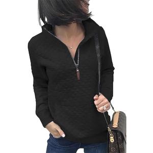 BTFBM Women Fashion Quilted Pattern Lightweight Zipper Long Sleeve Plain Casual Ladies Sweatshirts Pullovers Shirts Tops M