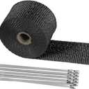 Deecam Exhaust Heat Wrap, 2'' x 16.5' Black Fiberglass Heat Resistant Exhaust Wrap Roll for Motorcycle, Car Exhaust Pipe Heat Insulation Muffler Tape with 10 Stainless Locking Ties