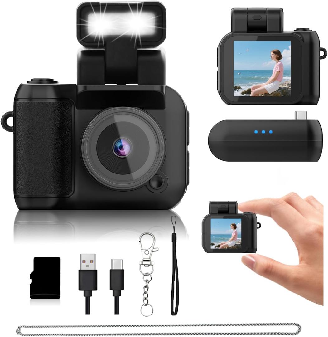 Mini Camera Keychain Mini Retro Camera Cameras Keychain Built-in 32GB Memory Card Best Choice for Travel Vlog Photography Gifts for Girl(Black)