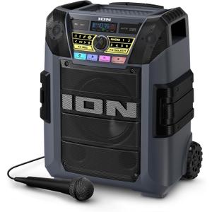 ION Block Rocker XL - Portable Bluetooth Outdoor Party Speaker, 220W, with Karaoke Microphone, Battery, 5 Speakers, Lights, Radio, USB Charging & App