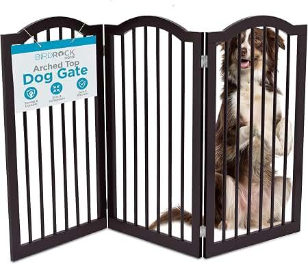 INTERNET'S BEST Arched Top Dog Gate | 3 Panel, 36" H Wooden Pet Barrier for Dogs or Cats | Freestanding Folding Room Divider for Doorways, Hallways, Stairs, and Porch | Portable, Extra Wide | Espresso