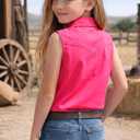 Girls Rhinestones Western Shirt Sleeveless Cowgirl Button Down Shirts Casual Blouses Tops 5-6Y (Pink)