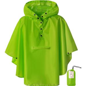 SaphiRose Lightweight Kids Rain Poncho Jacket Waterproof Outwear Rain Coat, Green, Large