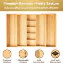 Umilife Extra Large Expandable Kitchen Drawer Organizer for Utensil and Junk, 19" Deep for Big Drawer, 17" to 28" Adjustable Bamboo Wood Drawer Divider, Cutlery Tray, Flatware Holder