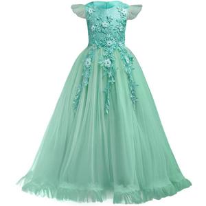 Flower Girls Maxi Dress Bridesmaid Wedding Pageant Party Princess Communion Floral Boho Vintage Lace Dance Gown youth 170 (Teal, M)