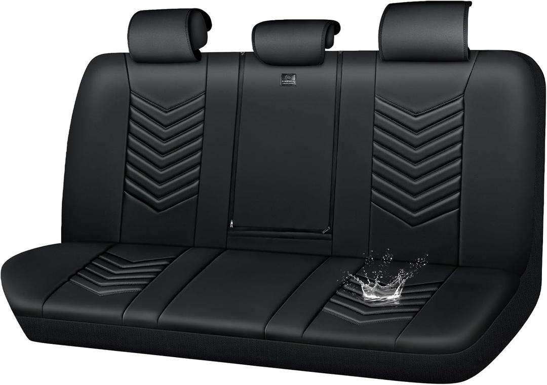 CAR PASS 3D Foam Luxury Leather Back Bench Car Seat Covers,Waterpoof Faux Leather Rear Seat Cover Universal Fit for Cars Sedans SUVs Vans Trucks 95% Automotive Backseat, (Rear,Black)