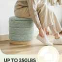 B FSOBEIIALEO Round Storage Ottoman with Tray, Folding Ottoman with Storage Coffee Table Foot Rest for Dorm Room Living Room Chenille Fabric,Wood-Grain Leather Base,Sage Green,15.35"x15.35"x14.57"