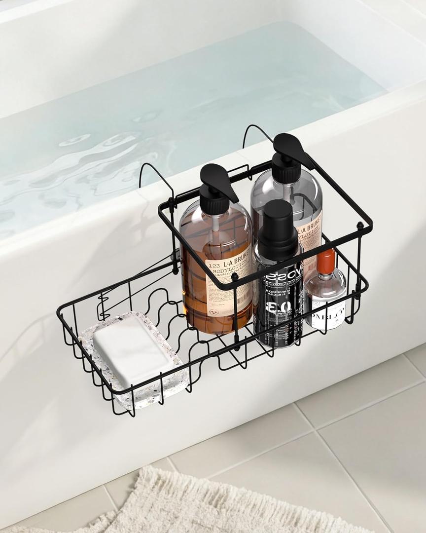 Rustproof Hanging Shower Caddy for Bathtub, Stainless Steel Shower Caddy for Tub Side, Hanging Shower Organizer Basket for Shampoo, Conditioner, Soap & Bath Accessories, Easy Install, Matte Black