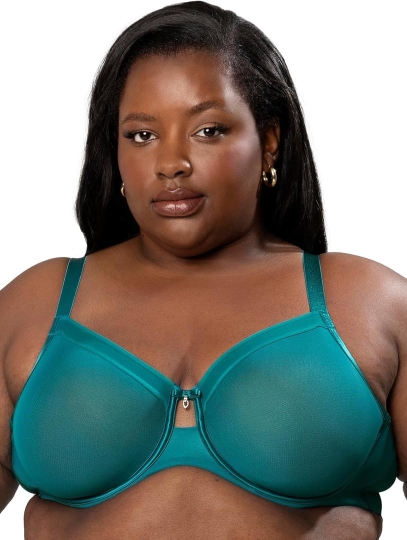Curvy Couture Women's Sheer Unlined Underwire Plunge (38H, Fanfare)