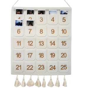 Photo Advent Calendar with Pockets, Christmas Calendar Countdown, Embroider Numbers Felt Photo Advent Calendar w/ 25 Small Pockets, Advent Calendars for Holiday Tradition (Gold)