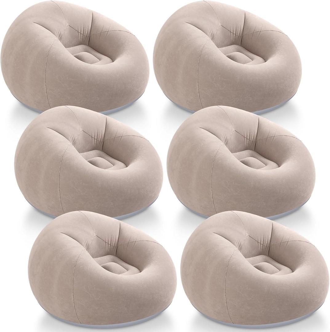 Realspring Inflatable Bean Bag Chairs Outdoor Blow up Camping Chairs Inflatable Lazy Sofa Folding Portable Bean Bag Loungers Couch for Movie Night(Coffee,6 Pcs), 38.5 x 21.6 x 11 inches