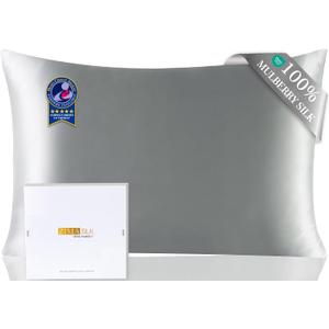 ZIMASILK Upgraded 100% 6A Grade Pure Mulberry Silk Pillowcase for Hair and Skin Silk Pillow Cases with Reinforced Hidden Zipper, More Soft & Durable, Gift Box (Standard 20"x26" Grey)