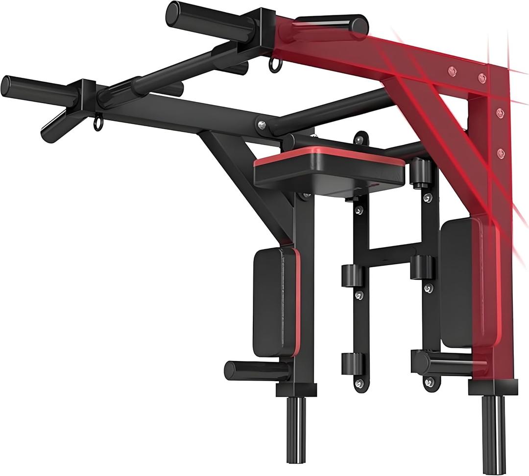HAKENO Multifunctional Wall Mounted Pull Up Bar/Chin Up bar, Dip Station for Indoor Home Gym Workout, Power Tower Set Gym Equipment 800LBS (Black)